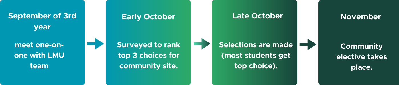 Infographic detailing the process for selecting a community partner site. Full alt text is below the image.